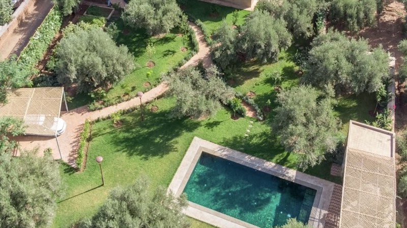 The pool and gardens from above