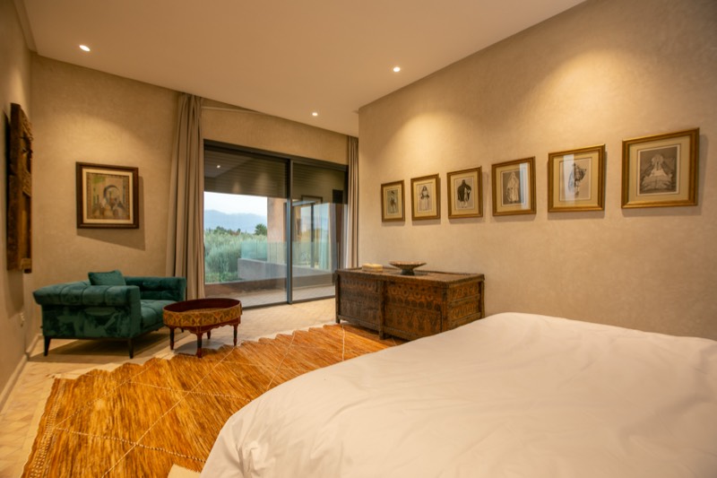 Suite Two: velvet chaise and window onto the Atlas